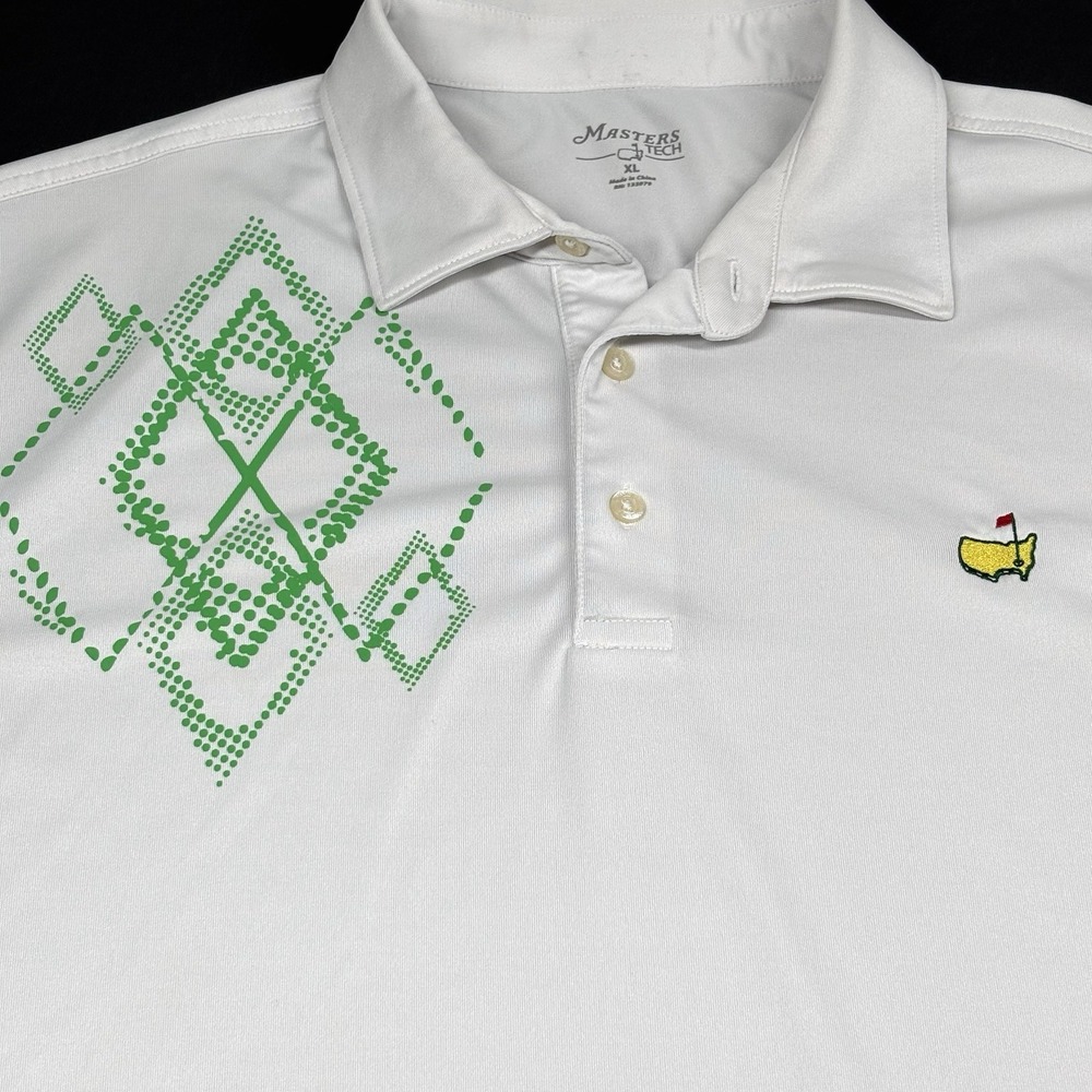 Masters Tournament Tech Golf Polo Shirt‎ XL Mens Argyle White Green Performance